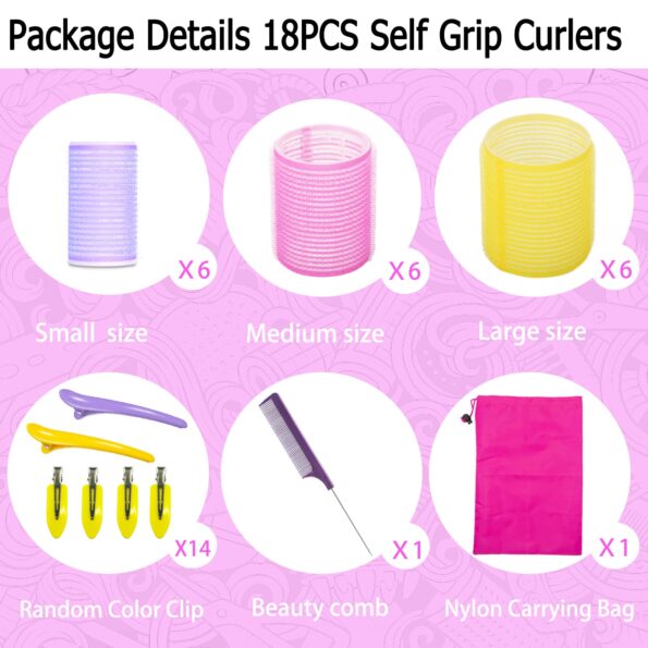 Hair Rollers for Long Hair 18 Pcs Hair Roller Set Rollers Hair Curlers for Medium Hair Salon Hair Dressing Curlers With 3 Sizes Curlers, DIY Rollers Hair Curlers,