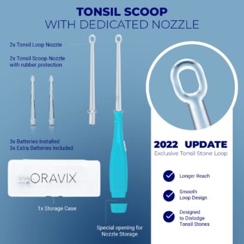 Oravix Tonsil Stone Remover, Fight Bad Breath, Easily Navigate Tonsil Crypts, Tonsil Stone Removal Tool with 3 Nozzles & LED Light, Tonsil Cleaner, Tonsil Stones Removal at Home, 2 Pack Curettage Pick