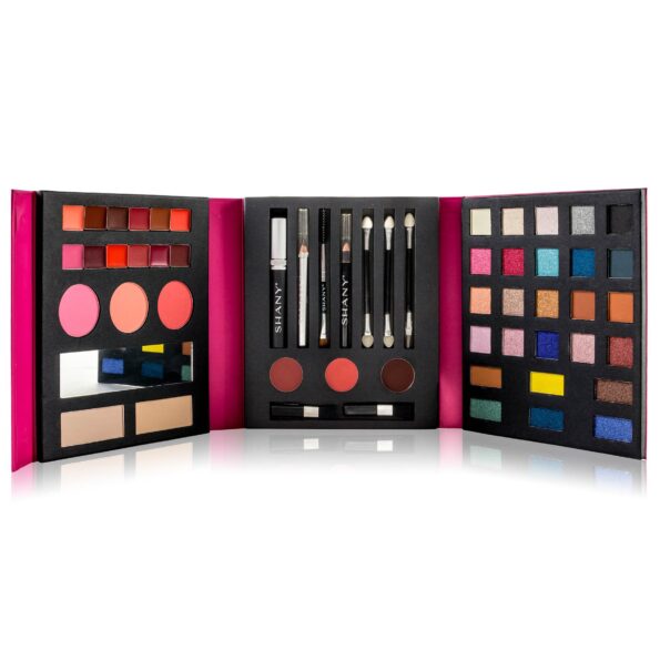 SHANY Luxe Book Makeup Set - All In One Travel Cosmetics Kit with 30 Eyeshadows, 15 Lip Colors, 5 Brushes, 4 Pressed Blushes, 3 Brow Colors, and Mirror