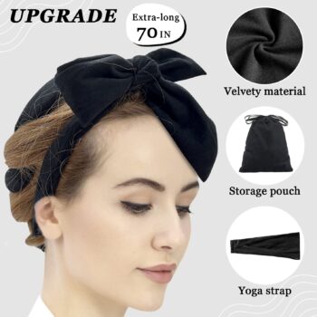 Heatless Curling Rod Headband, No Heat Overnight Hair Curler Headband, 70" Long Velour Lazy Heatless Curls Roller Ties for Women Girls Long Hair, Hair Curlers to Sleep In -Black