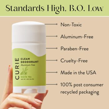 Curie Aluminum Free Deodorant - White Tea 2oz Stick - Natural Deodorant, Paraben Free, Cruelty Free, Non-Toxic