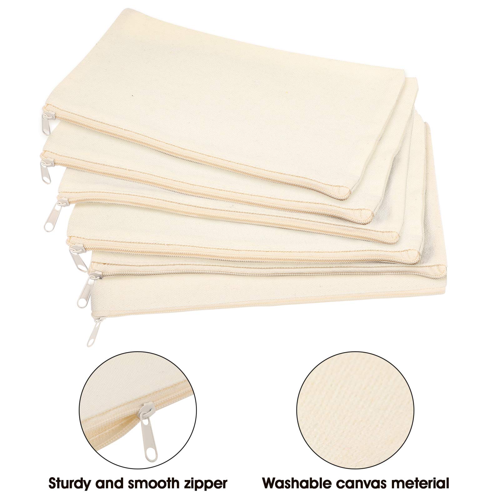 40 Pieces Canvas Pencil Pouch Zipper Makeup Cosmetic Bags Case Blank Craft DIY Bags Multipurpose Toiletry Stationary Storage Bag for Women Students Travel School (White)