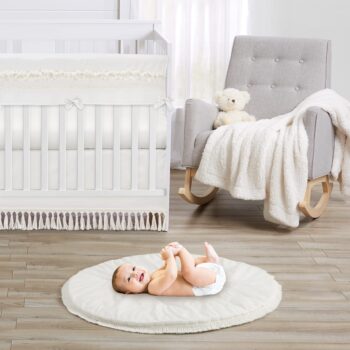 Sweet Jojo Designs Ivory Boho Bohemian Girl Boy Baby Playmat Tummy Time Infant Play Mat - Gender Neutral Solid Color Beige Cream Off White Farmhouse Chic Unisex Minimalist Tassel Fringe Macrame Cotton