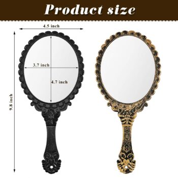 Jetec Vintage Handheld Mirrors, 2 Pieces, Black, Bronze, Oval Shaped, Portable, Compact, with Handle, Ideal for Makeup, Hair Styling, Skin Care, Hanging as Decor