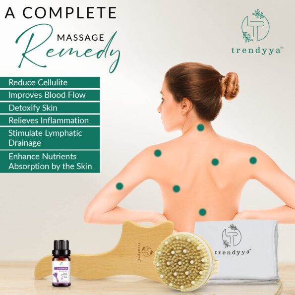 TRENDYYA - 2Pcs Lymphatic Drainage Paddle & Dry Brushing Body Brush with Essential Oil Levender Extract, Anti Cellulite and Lymphatic Drainage Tool for Body Shaping & Exfoliation