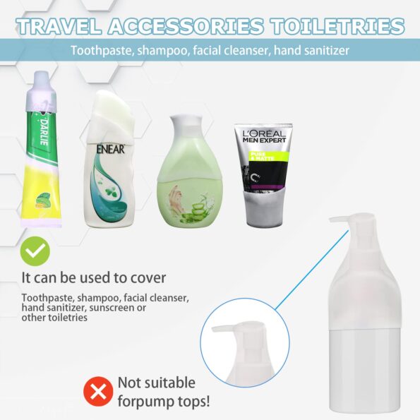 8 Pack Elastic Sleeves for Leak Proofing Travel, Silicone Bottle Covers for Travel, Luggage Travel Accessories for Women, Travel Size Toiletries Men, Leak Proof Sleeves for Travel Container, White