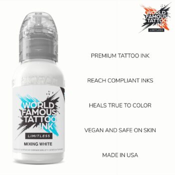 World Famous Tattoo Ink Limitless - Mixing White Tattoo Ink - Professional Tattoo Ink & Tattoo Supplies - Skin-Safe Permanent Tattooing in Bold Shades - Vegan & Non-Toxic (1 oz)