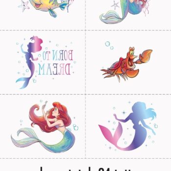 Unique Multicolor Disney The Little Mermaid Tattoos (24 Count) - Transform Your Skin with Magical, Long-lasting Designs, Perfect Party Favors for Mermaid Lovers