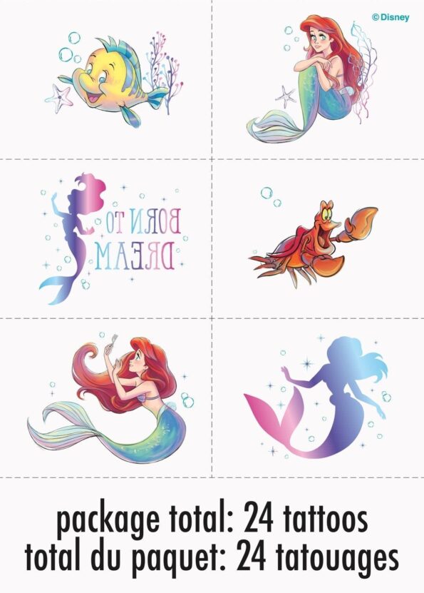 Unique Multicolor Disney The Little Mermaid Tattoos (24 Count) - Transform Your Skin with Magical, Long-lasting Designs, Perfect Party Favors for Mermaid Lovers