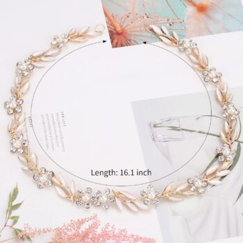 Didder Bride Wedding Hair Vine Headband Leaf Pearl Crystal Gold Bridal Hair Accessories Flower Headband Wedding Hair Accessories for Brides Headpiece Jewelry for Women Girls (Gold)