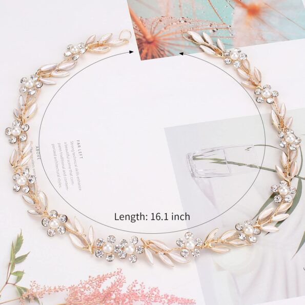 Didder Bride Wedding Hair Vine Headband Leaf Pearl Crystal Gold Bridal Hair Accessories Flower Headband Wedding Hair Accessories for Brides Headpiece Jewelry for Women Girls (Gold)
