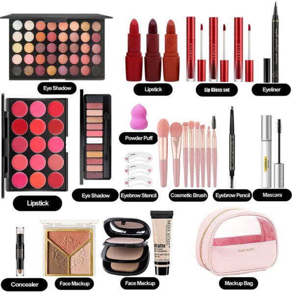 MISS ROSE M All In One Makeup Kit, Makeup Kit for Women Full Kit,Multipurpose Women's Makeup Sets,Beginners and Professionals Alike,Easy to Carry(Pink)