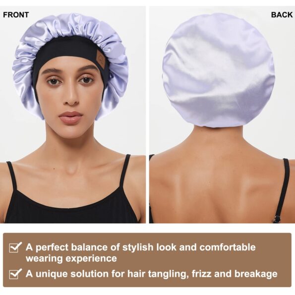 Hat Hut Satin Bonnet Silk Bonnet Sleep Cap for Women Hair Bonnet for Curly Natural Hair Sleeping Adjustable Wide Band Double Layer (ASH Blue)