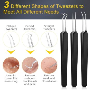 Pimple Popper Tool Kit, IUMAKEVP 15 PCS Professional Stainless Steel Blackhead Remover Comedone Extractor Tools for Removing Pimples, Blackheads, Zit on Face - Acne Removal Kit with Metal Case (Black)