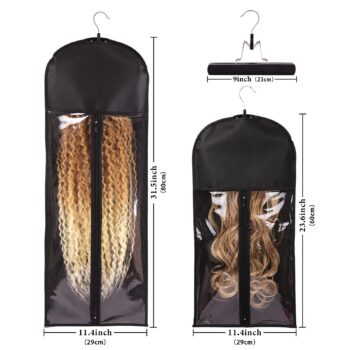 3 Pack Wig Bags Storage with Hanger Wig Storage Bags Wig Storage for Multiple Wigs Portable Hair Storage Bag for Hairpiece Human Hair Prevent Dust and Moisture (2 Pack 23.6 INCH + 1 Pack 31.5 INCH)
