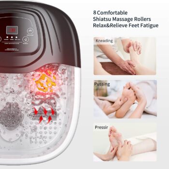 RIGHTMELL Foot Spa Bath Massager with Heat, Bubble and Vibration, Digital Temperature Control, Pedicure Foot Soaker with 8 Rollers for Soothe and Comfort Feet