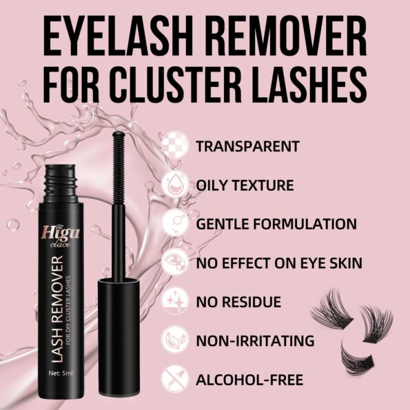 Lash Remover, Cluster Lash Glue Remover, Rose Extract DIY Eyelash Extension Remover, Eyelash Glue Remover for False Eyelashes Self-Use Gentle Soothing Non-Irritating Eye Cleanser Oil 5ML