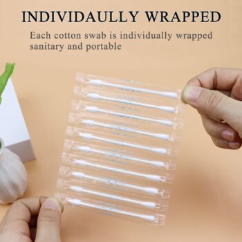 Sppry Cotton Swabs - Individually Wrapped Double Tipped Paper Sticks for Ear, Make-up, 100 Count (White, Round/Pointed End)