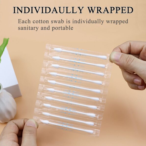Sppry Cotton Swabs - Individually Wrapped Double Tipped Paper Sticks for Ear, Make-up, 100 Count (White, Round/Pointed End)