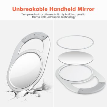 TASALON Unbreakable Barber Mirror - Round Hand Held Mirror, Hanging Handheld Mirror, Beauty Salon Essentials Barber Accessories Hand Mirrors with Handle for Men, Women, Self Cut and Hair Stylist