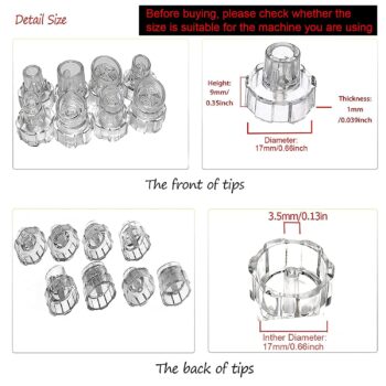 Elitzia Plastic Hydro Dermabrasion Microderma Heads Hydra Facial Aqua Peel Tips Water Peeling Caps Facial Care Skin Cleaning Tool Beauty Machine Replacement Spare Parts 8pcs Per Set （Transparent）