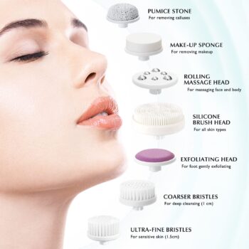 COSLUS Facial Cleansing Brush Face Scrubber: 7in1 JBK-D Electric Exfoliating Spin Cleanser Device Waterproof Deep Cleaning Exfoliation Rotating Spa Machine - Electronic Acne Skin Wash Spinning System