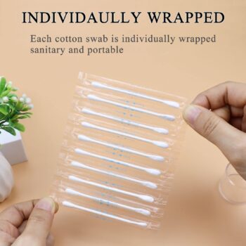 Sppry Cotton Swabs - Individually Wrapped Double Tipped Paper Sticks for Ear, Make-up, 100 Count (White, Round/Earpick End)