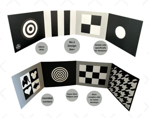 Samuel Sensory Baby Sensory & Development Fold Out Boards, Black and White, Simple Geometric Shapes, Made from 700GSM Card, Stands Independently.