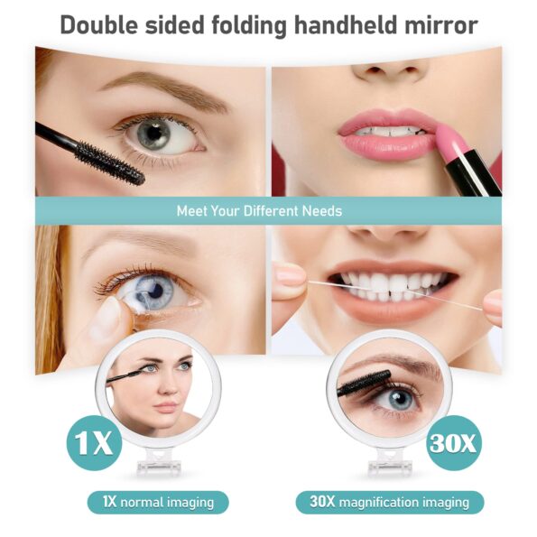 MIYADIVA Magnifying Mirror,30X Hand Mirror with Handle,Travel Magnifying Mirror with Double-Sided 1X/30X Magnification,5 in Handheld Magnifying Mirror,Foldable Makeup Mirrors for Everyone