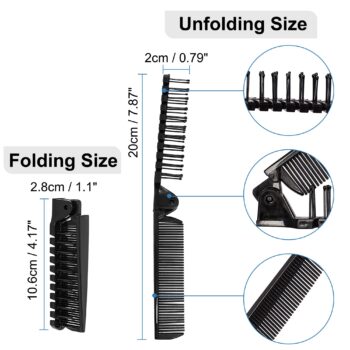 uxcell Folding Hair Comb, Portable Travel Double Headed Straightener Combs, 1 Pcs Mini Hair Cutting Brush Hairdressing Tools for Thin/Thick Curly Hair for Women and Men (Black)