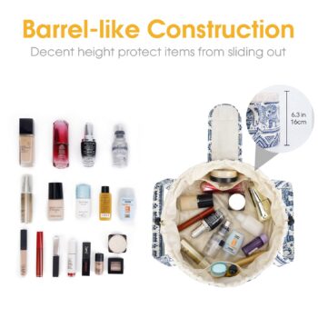 Barrel Drawstring Makeup Bag Large Cosmetic Bag Make up Bags Toiletry Organizer for Women (Elephant) (Patent Pending)