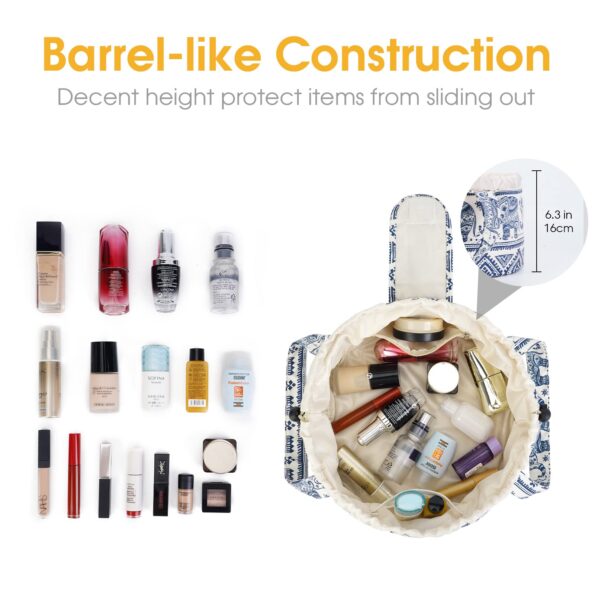 Barrel Drawstring Makeup Bag Large Cosmetic Bag Make up Bags Toiletry Organizer for Women (Elephant) (Patent Pending)