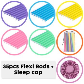 Goodofferplace 30-pack 9.45" Flexi Rods Flexible Curling Rods Twist-flex Bendy Foam Hair Rollers Curlers to sleep in for Short Long Hair with Hair Bonnet Cap