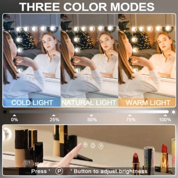 Kottova Vanity Mirror with Lights,Makeup Mirror with Lights, Hollywood Lighted Mirror with 15 Dimmable LED Bulbs,3 Colors Modes,Touch Control,USB Charging Port,Metal Frame,White