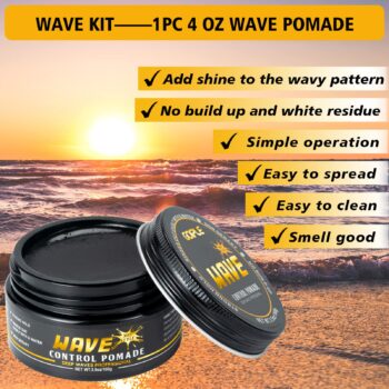 Wave Pomade for Men Strong Hold Easy Wash 360 Wave Training Hair Cream, Waves Grease for Men Promotes Layered Waves, Moisture, Control and Silky Shine, Wave Pomade Wave Brushe Silky Durag Wave Cap Set