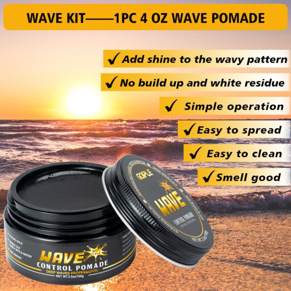 Wave Pomade for Men Strong Hold Easy Wash 360 Wave Training Hair Cream, Waves Grease for Men Promotes Layered Waves, Moisture, Control and Silky Shine, Wave Pomade Wave Brushe Silky Durag Wave Cap Set