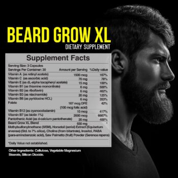 Beard Grow XL, Vegan Beard Grower Facial Hair Supplement for Men, Add to Your Beard Growth Kit, #1 Men’s Hair Growth Vitamins, For a Faster, Thicker and Fuller Beard, Enhance Your Beard Grooming Kit