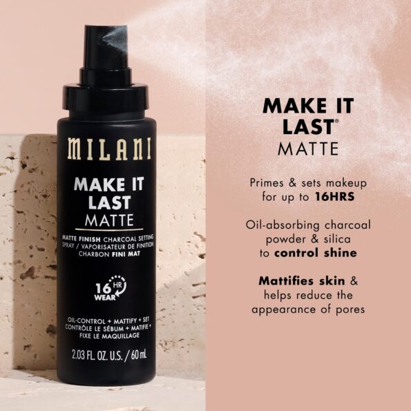 Milani Make it Last Charcoal Matte Setting Spray- (2.03 Fl. Oz.) Cruelty-Free Makeup Primer for Oily Skin - Long Lasting Finishing Spray