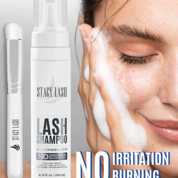STACY LASH 6.76 fl.oz / 200ml BIG Eyelash Extension Shampoo Brush/Eyelid Foaming Cleanser/Wash for Extensions & Natural Lashes/Free Safe Makeup Remover/Supplies for Professional & Home Use