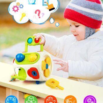 Vanmor Busy Cube for Toddlers Kids, Montessori Sensory Activities Busy Board, 10 in 1 Fidget Cube Autism Learning Travel Toys, Baby Gifts for Christmas