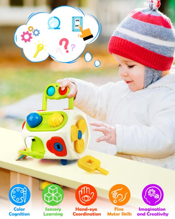 Vanmor Busy Cube for Toddlers Kids, Montessori Sensory Activities Busy Board, 10 in 1 Fidget Cube Autism Learning Travel Toys, Baby Gifts for Christmas