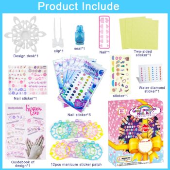 Tcvents Nail Art Kit for Girls | Gifts for 6 7 8-12 Years Girls, Nail Design Kit with Art Fake Nails & Nail Stickers & Makeup Craft Kits for Girls Kids - Nail Art Activity Set