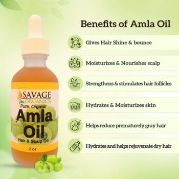 Savage Organics Amla Oil- Certified Organic Amla Oil - Luxurious Hair Growth, Scalp Nourishment Oil & Beard Oil – 100% Pure, Premium Quality, Natural & Vegan, Promotes Thicker, Fuller, Shinier Hair