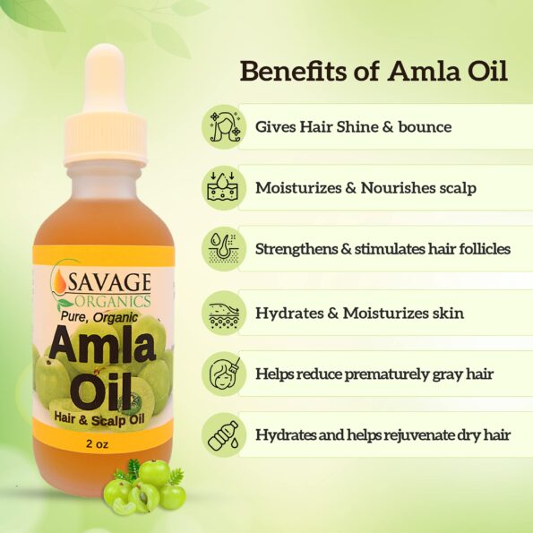 Savage Organics Amla Oil- Certified Organic Amla Oil - Luxurious Hair Growth, Scalp Nourishment Oil & Beard Oil – 100% Pure, Premium Quality, Natural & Vegan, Promotes Thicker, Fuller, Shinier Hair
