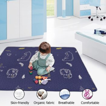 Portable Baby Play Mat Machine Washable, Foldable Crawling Mat for Floor 43x43” Baby Playpen Soft Non Slip Non-Toxic Playmats for Infants, Kids Tent Mat Square, Dark blue