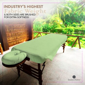 LONDON LINENS 3 Piece Set Massage Table Sheets Set - 100% Natural Cotton Flannel- Includes Massage Table Cover, Massage Fitted Sheet, and Massage Face Rest Cover (Sage Green)