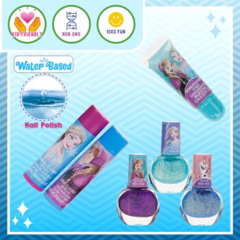 Disney Frozen Train Case Girls Beauty Set, Kids Makeup Kit for Girls, Real Washable Toy Makeup Set, Frozen Gift, Play Makeup, Pretend Play, Party Favor, Birthday, Toys Ages 3 4 5 6 7 8 9 10 11 12