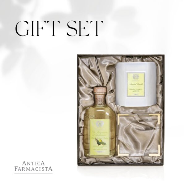 Antica Farmacista Gift Set With Diffuser, Candle and Tray - Lemon Verbena & Cedar