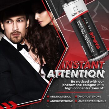 AlphaMale Premium Pheromone Cologne for Men - Savage Scent - Bold, Sultry Men's Cologne Infused with Pheromones for Attraction - Potent, Long-Lasting Formula to Attract Women - 0.34oz (10mL)