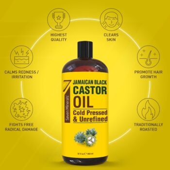 Pure Jamaican Black Castor Oil - Big 32 fl oz Bottle - Unrefined & Hexane Free - 100% Pure Jamaican Black Castor Oil for Hair Growth, Thicker Eyelashes & Eyebrows, Dry Skin, Healing, Hair Care